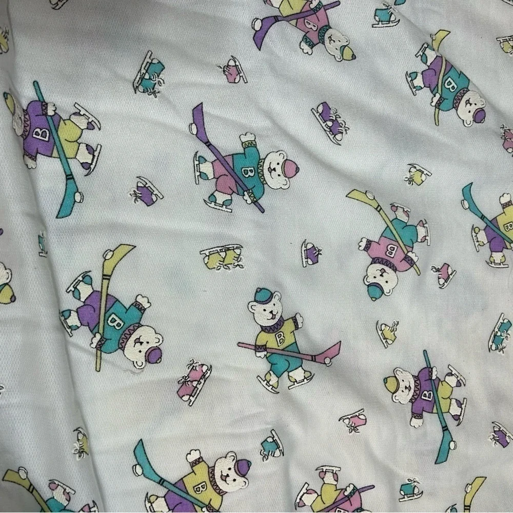 Vintage Pastel Ice Hockey Skating Material Bears Pink Blue Purple Fabric Craft